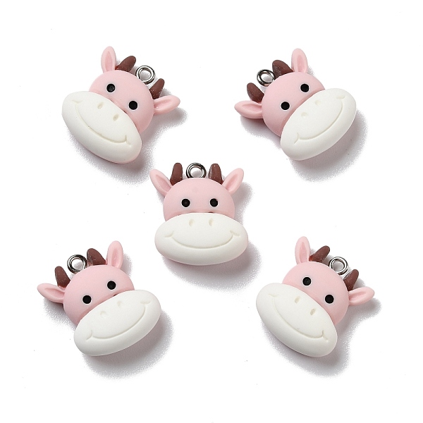 

PandaHall Opaque Resin Pendants, with Platinum Tone Iron Loops, Cow, Pink, 21x18x8.5mm, Hole: 2mm Iron+Resin Other Animal Pink