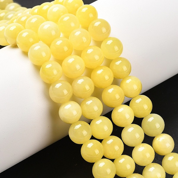 Chapelets de perles de pierres en jade jaune teinte