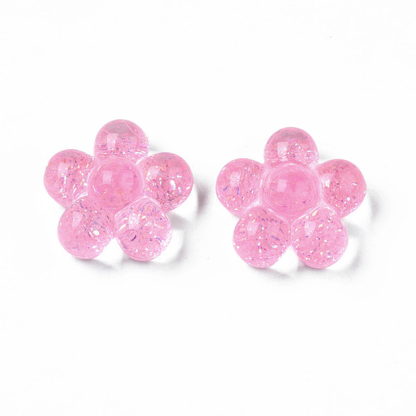 

PandaHall Translucent Acrylic Cabochons, with Glitter Powder, Flower, Flamingo, 24x25x12.5mm Acrylic Flower Pink