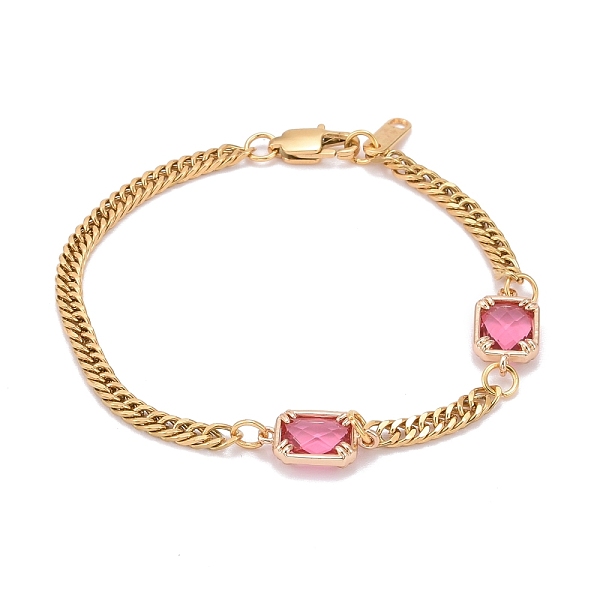 

PandaHall Rectangle with Glass Link Bracelets, with 304 Stainless Steel Curb Chains, Hot Pink, 8-1/8 inch(20.5cm) Glass
