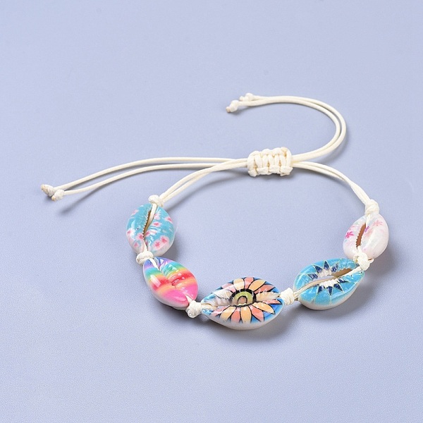 

PandaHall Adjustable Printed Cowrie Shell Braided Bead Bracelets, with Eco-Friendly Korean Waxed Polyester Cord, Colorful, 13-3/8 inch(34cm)...
