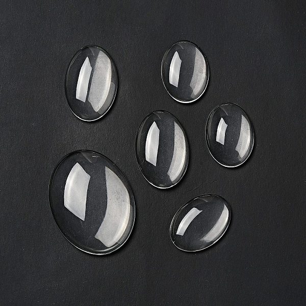 

PandaHall Transparent Glass Cabochons, Oval, Mixed Style, Clear, 25~40x18~30x5~9mm Glass Oval Clear