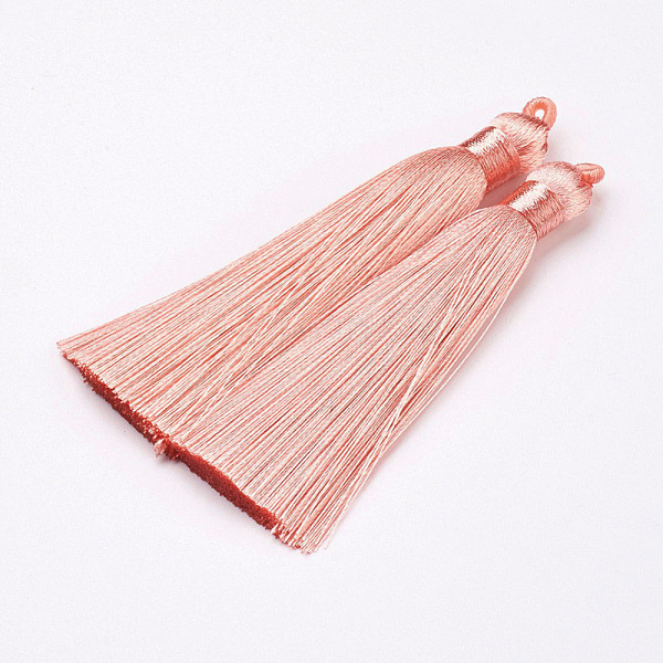 

PandaHall Nylon Tassels Big Pendant Decorations, PeachPuff, 83~92x9~10mm, Hole: 1.5~4mm Nylon Brown
