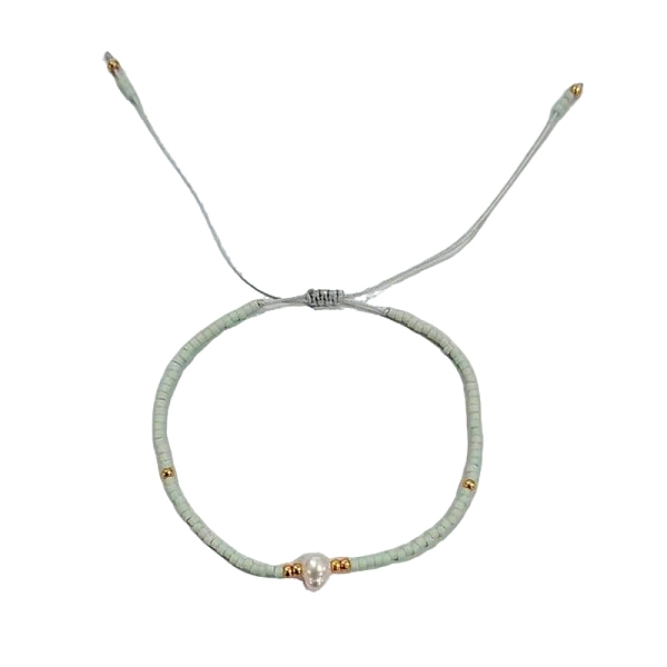Bracciale regolabile da donna intrecciato con perline tubolari in vetro e perle naturali d'acqua dolce