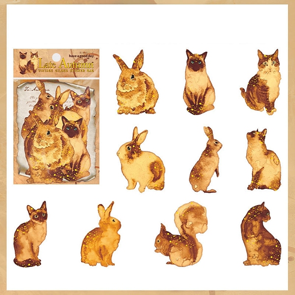 

PandaHall 20Pcs 10 Styles Autumn Gold Stamping Paper Self Adhesive Decorative Stickers, for DIY Scrapbooking, Rabbit, 146x95mm, 2pcs/style...