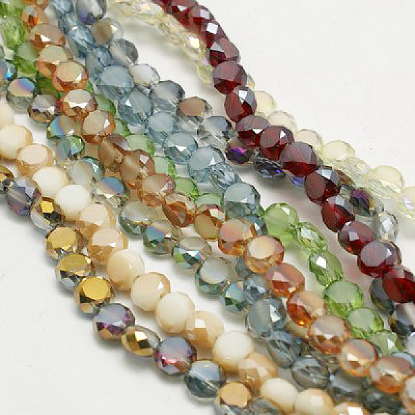 

PandaHall Electroplate Glass Beads, Half Plated, Faceted, Frosted, Flat Round, Mixed Color, 6x3mm, Hole: 1mm Glass Flat Round Multicolor