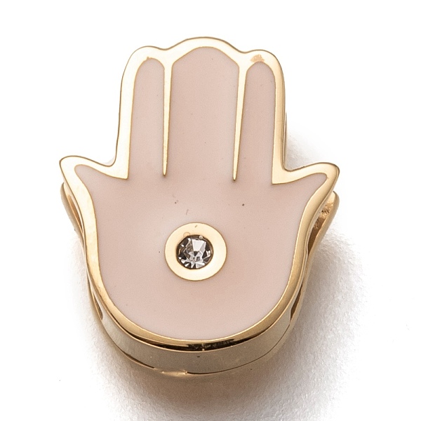 

PandaHall 304 Stainless Steel Slide Charms, Enamel Style, with Crystal Rhinestone, Hamsa Hand/Hand of Fatima/Hand of Miriam, Bisque, Golden..., Orange
