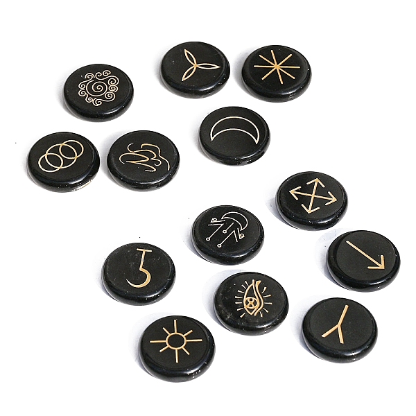 

PandaHall 13Pcs 13 Styles Flat Round Natural Obsidian Rune Stones, Healing Stones for Chakras Balancing, Crystal Therapy, Meditation, Reiki...
