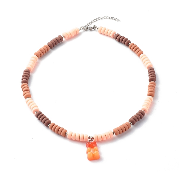 

PandaHall Polymer Clay Beaded Necklaces, with Resin Bear Pendants, Coral, 16.34 inch(415mm) Polymer Clay Red