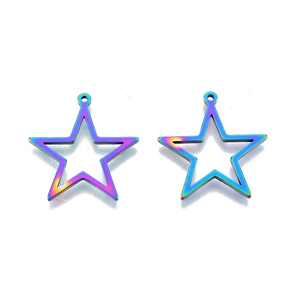 

PandaHall Ion Plating(IP) 201 Stainless Steel Pendants, Star, Rainbow Color, 26x25x1.5mm, Hole: 1.2mm 201 Stainless Steel Star
