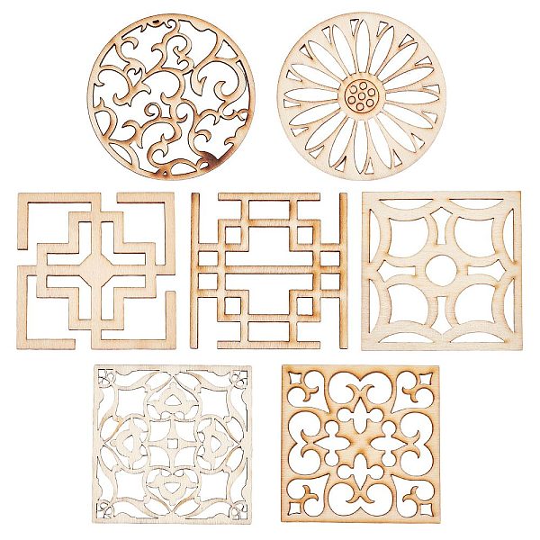PandaHall GORGECRAFT 7 Style 14Pcs Wooden Carved Onlay Appliques Carving Decal Corner Craft Unpainted Furniture Home Window Decoration Wood...
