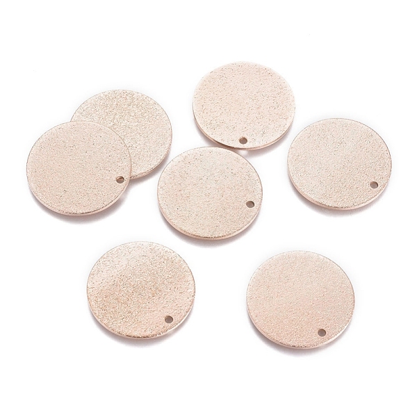 

PandaHall Ion Plating(IP) 304 Stainless Steel Pendants, Textured, Flat Round, Rose Gold, 20x1mm, Hole: 1.4mm 304 Stainless Steel Flat Round