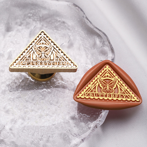 

PandaHall Golden Plated Triangle Shaped Wax Seal Brass Stamp Head, for Wax Seal Stamp, Butterfly, 20x32.5x14mm, Hole: 7mm Brass Butterfly