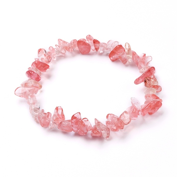 

PandaHall Cherry Quartz Glass Chip Beads Stretch Bracelets, Inner Diameter: 2-1/4 inch(5.6cm), Beads: 4~11mm Cherry Quartz Glass