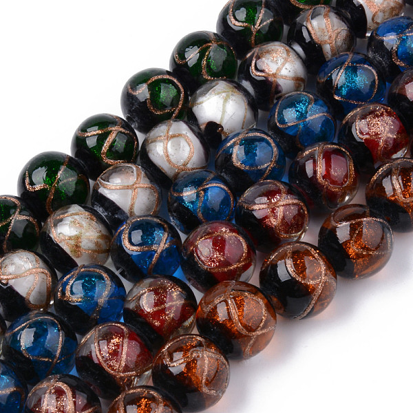 

PandaHall Handmade Gold Sand Lampwork Beads, Round with Infinity Pattern, Mixed Color, 16x15~16mm, Hole: 2mm, about 25pcs/strand, 14.76 inch..., Multicolor