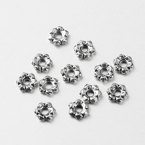 

PandaHall Tibetan Style Alloy Flower Spacer Beads, Antique Silver, 5x1.5mm, Hole: 1.5mm Alloy Flower