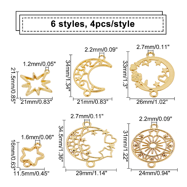 

PandaHall CHGCRAFT 24Pcs 6 Style Zinc Alloy Links/Connectors, Open Back Bezel, For DIY UV Resin, Epoxy Resin, Pressed Flower Jewelry, Moon &...