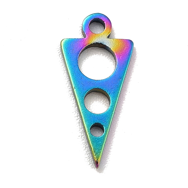 

PandaHall Ion Plating(IP) 201 Stainless Steel Pendants, Triangle with Round, Rainbow Color, 13x6x1mm, Hole: 1.2mm 201 Stainless Steel...