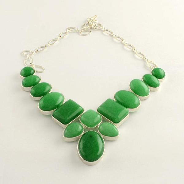 

PandaHall Natural Malaysia Jade Gemstone Bib Statement Necklaces with Alloy Cabochon Settings and Silver Color Plated Brass Chains, 19.3...