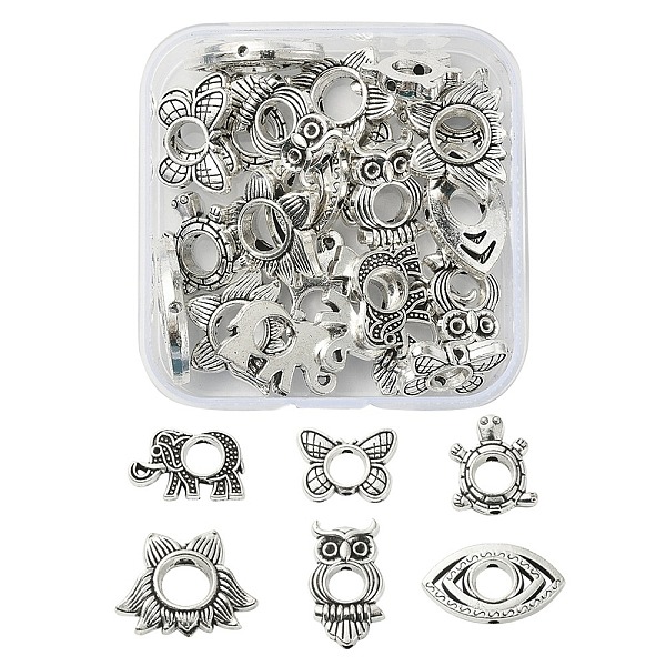 

PandaHall 30Pcs 6 Style Tibetan Style Alloy Bead Frame, Butterfly/Owl/Tortoise/Elephant/Flower/Eye, Antique Silver, 11.5~20x11.5~20x3~5mm...