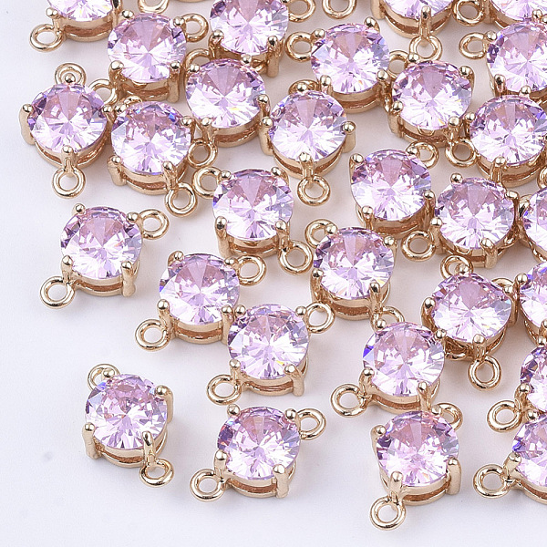 

PandaHall Transparent Glass Links connectors, with Brass Findings, Faceted, Flat Round, Light Gold, Pearl Pink, 12x7.5x5mm, Hole: 1.2mm...