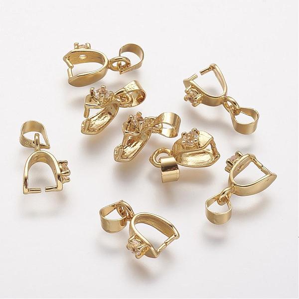 

PandaHall Rack Plating Brass Ice Pick and Pinch Bails, Long-Lasting Plated, Golden, 12x3mm, Hole: 4x4.5mm, Pin: 1mm Brass
