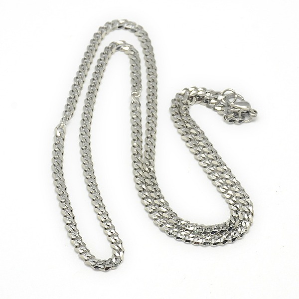 PandaHall Trendy Men's 201 Stainless Steel Curb Chain Necklaces, with Lobster Claw Clasps, Stainless Steel Color, 21.65 inch(55cm) 201...