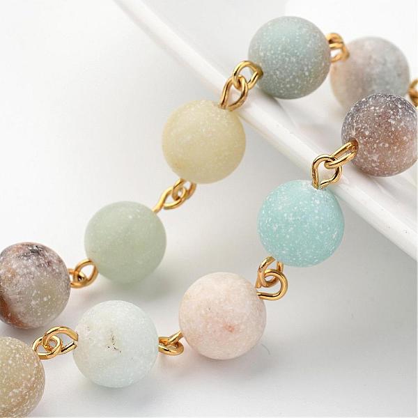 

PandaHall Handmade Natural Amazonite Beaded Chains, Unwelded, with Brass Eye Pin, Golden, 39.3 inch Amazonite