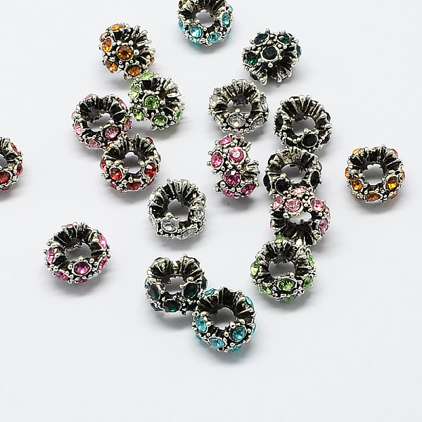 

PandaHall Alloy Rhinestone European Beads, Flower Large Hole Beads, Antique Silver, Mixed Color, 12x8mm, Hole: 5mm Alloy+Rhinestone Flower..., Multicolor