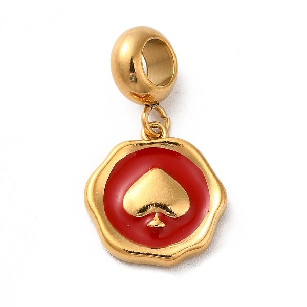 

PandaHall Ion Plating(IP) 304 Stainless Steel Enamel European Dangle Charms, Large Hole Pendants, Flat Round with Spade Pattern, Golden..., Red