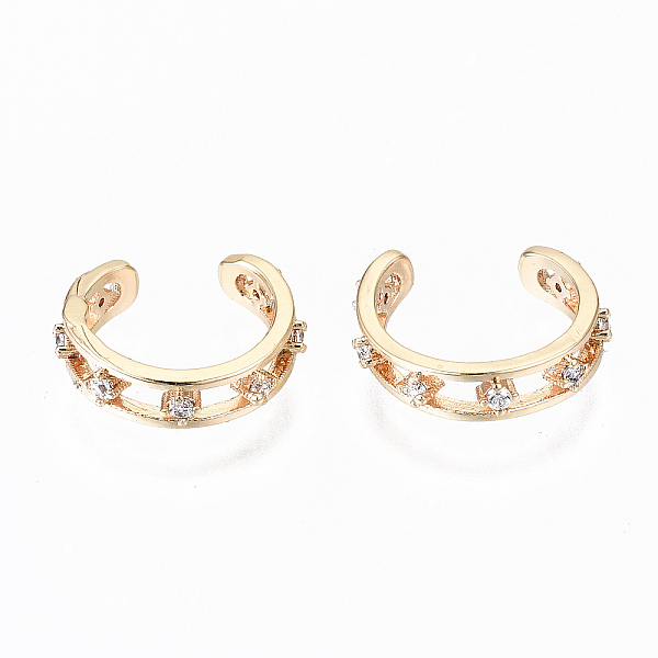 

PandaHall Brass Micro Pave Clear Cubic Zirconia Cuff Earrings, Nickel Free, Ring, Real 18K Gold Plated, 12x3mm, Inner Diameter: 12mm Brass...