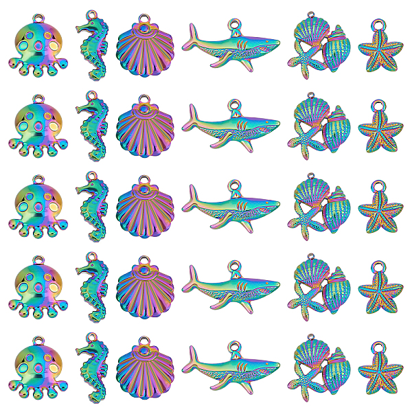 

PandaHall Unicraftale 12Pcs 6 Styles Rack Plating 304 Stainless Steel Pendants, Mixed Shapes, Rainbow Color, 15.5~23x9.5~32x2.5~4.5mm, hole...