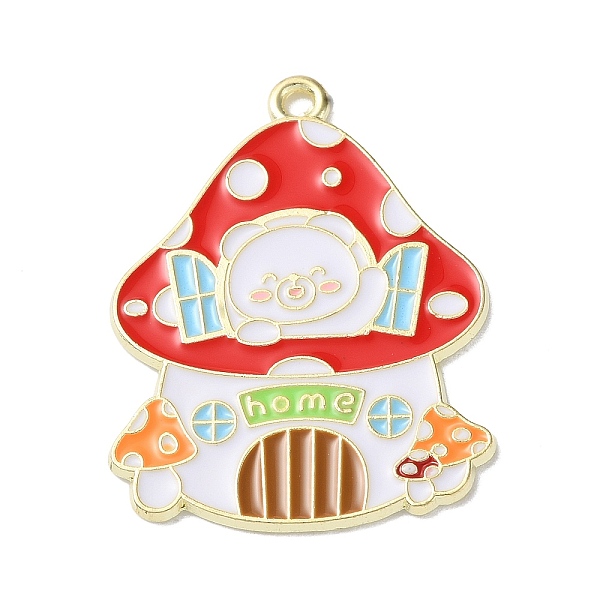 

PandaHall Zinc Alloy Pendant, with Enamel, Mushroom with Bear, Light Gold, Red, 32.5x25x1.5mm, Hole: 1.6mm Alloy Mushroom Red
