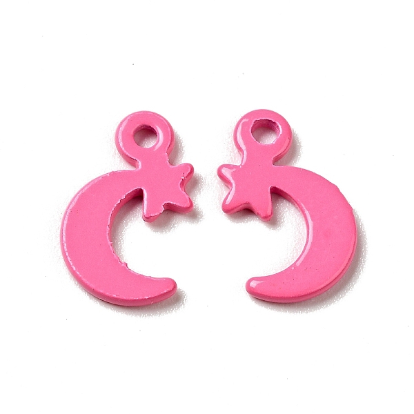 

PandaHall Spray Painted 201 Stainless Steel Charms, Moon with Star Charms, Hot Pink, 12x7x1mm, Hole: 1.2mm 201 Stainless Steel Moon