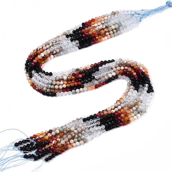 

PandaHall Natural Mixed Gemstone Beads Strands, Round Beads, Faceted, 4x4mm, Hole: 0.6mm, about 104~108pcs/strand, 15.35''~15.75''(39~40cm)...