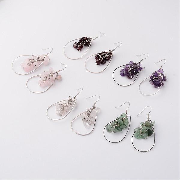 

PandaHall Natural Gemstone Dangle Earrings, with Metal Findings, Teardrop Earrings, 53mm, Pin: 0.6mm Mixed Stone