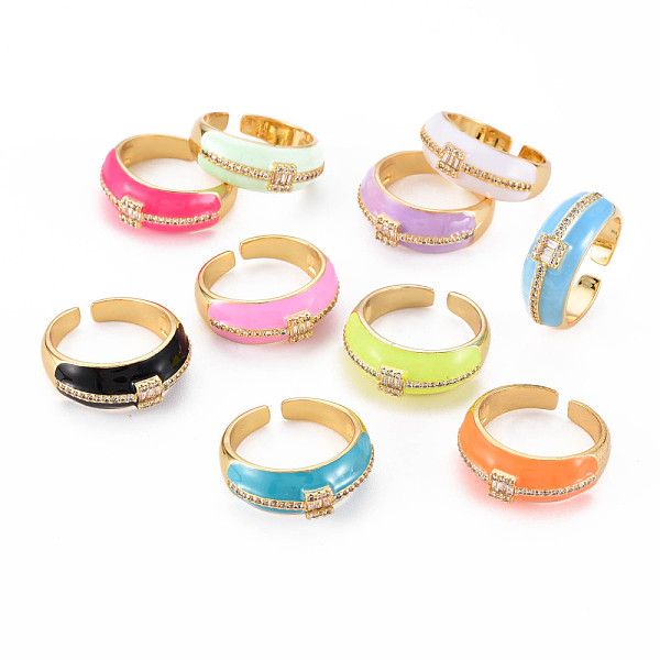 

PandaHall Brass Micro Pave Clear Cubic Zirconia Cuff Rings, Open Rings, with Enamel, Cadmium Free & Nickel Free & Lead Free, Real 16K Gold..., Multicolor