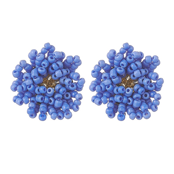 

PandaHall Glass Seed Braided Beaded Flower Stud Earrings, Golden 304 Stainless Steel Jewelry for Women, Royal Blue, 25~27x22~23mm, Pin...