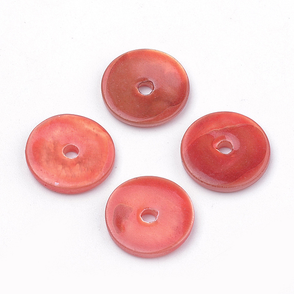 

PandaHall Spray Painted Natural Freshwater Shell Beads, Disc, Coral, 13x2mm, Hole: 2mm Freshwater Shell Disc Red