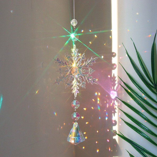 

PandaHall Snowflake K9 Glass Big Pendant Decorations, Hanging Sun Catchers, Crystal Prism Rainbow Maker for Christmas Tree, Ceiling..., White