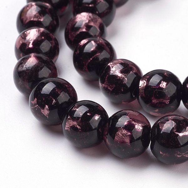 

PandaHall Handmade Silver Foil Lampwork Beads Strands, Polka Dot Pattern, Round, Flamingo, 10mm, Hole: 2mm, 39pcs/strand, 14.37 inch Silver..., Pink