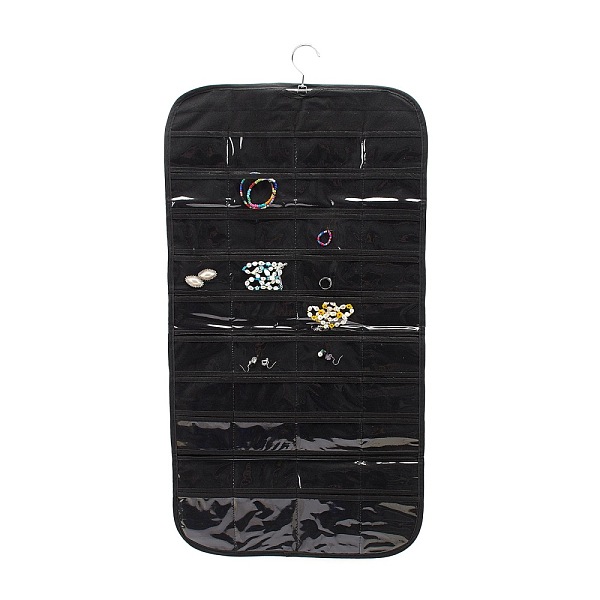 

PandaHall Non-Woven Fabrics Jewelry Hanging Display Bags, Wall Shelf Wardrobe Storage Bags, with Rotating Hook and Transparent PVC 80 Grids..., Black
