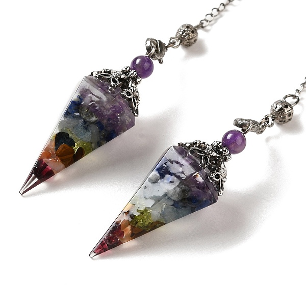 

PandaHall Natural Gemstone Dowsing Pendulum Big Pendants, with Resin, Amethyst & Quartz Crystal, Hexagonal Cone, 300mm, Hole: 1.5mm Mixed...