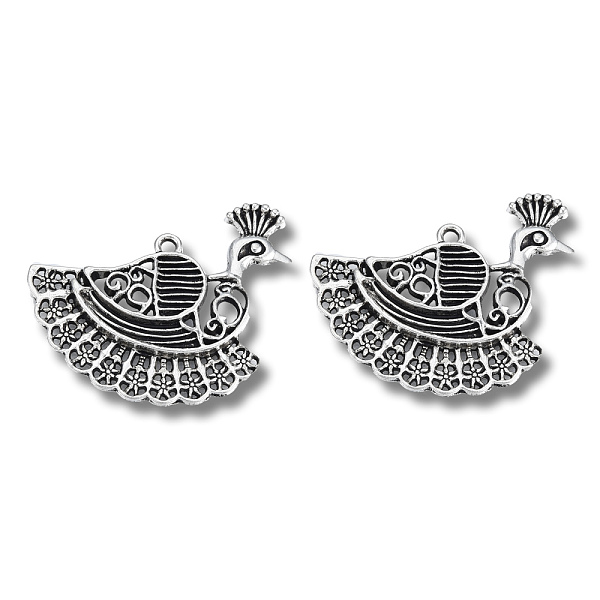 

PandaHall Tibetan Style Alloy Big Pendants, Cadmium Free & Lead Free, Peacock, Antique Silver, 35.5x42.5x4mm, Hole: 2mm, about 140pcs/1000g...