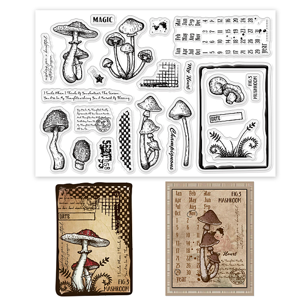

PandaHall GLOBLELAND Mushroom Background Clear Stamps Month Date Table Silicone Clear Stamp Seals for Cards Making DIY Scrapbooking Photo...