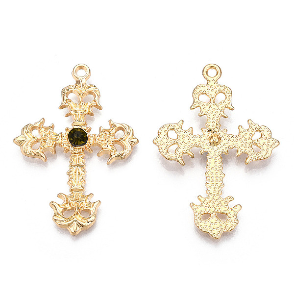

PandaHall Alloy Pendants, with Dark Olive Green Glass, Cross Charm, Cadmium Free & Nickel Free & Lead Free, Golden, 48.5x34x5mm, Hole: 2mm...