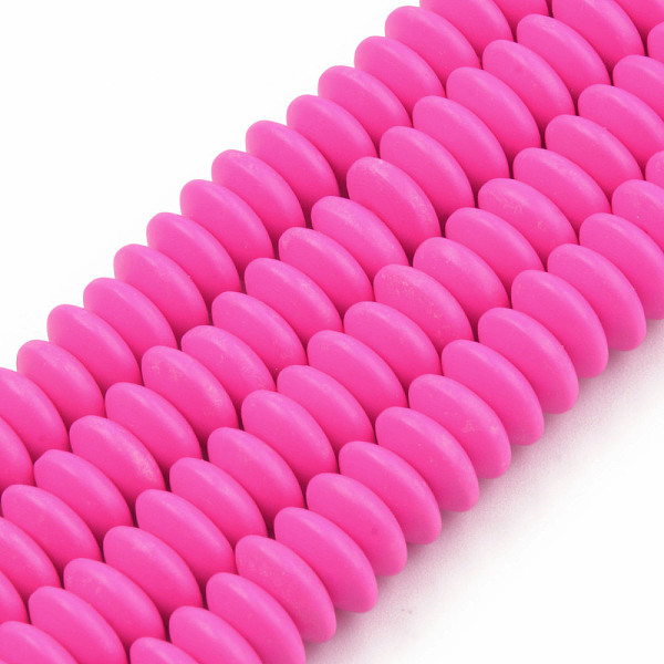 

PandaHall Handmade Polymer Clay Beads Strands, Flat Round, Camellia, 8.5~9x3.5mm, Hole: 1.6mm, about 112pcs/strand, 15.75 inch~16.14 inch..., Pink