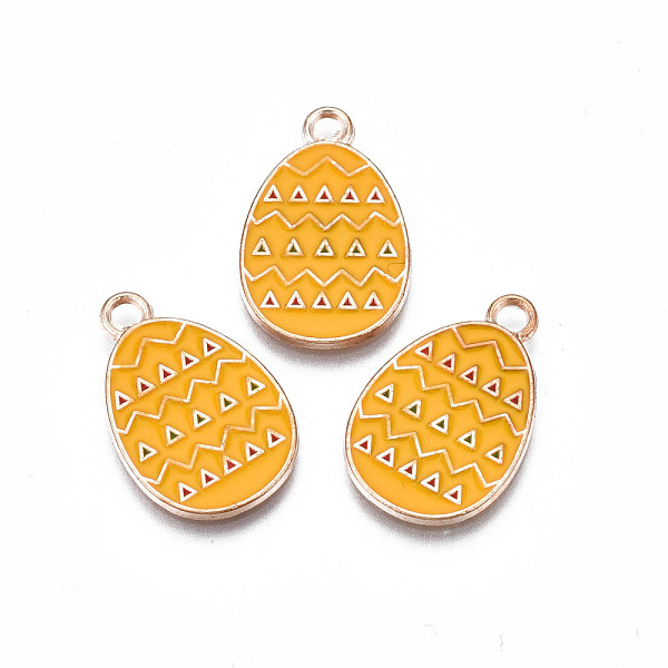 

PandaHall Alloy Enamel Pendants, Light Gold, Cadmium Free & Lead Free, Easter Egg Shape with Triangle, Orange, 22x14x1.5mm, Hole: 2mm...