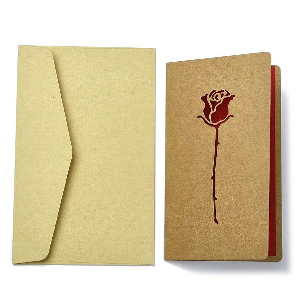 

PandaHall Kraft Paper Greeting Cards, Tent Card, Mother's Day Theme, with Envelope, Rectangle, Flower, 187x118x0.5mm Paper Flower
