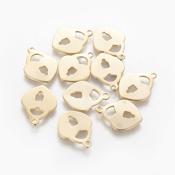 

PandaHall 201 Stainless Steel Pendants, Heart Padlock, Golden, 16.5x12.5x0.5mm, Hole: 1.4mm 201 Stainless Steel Lock